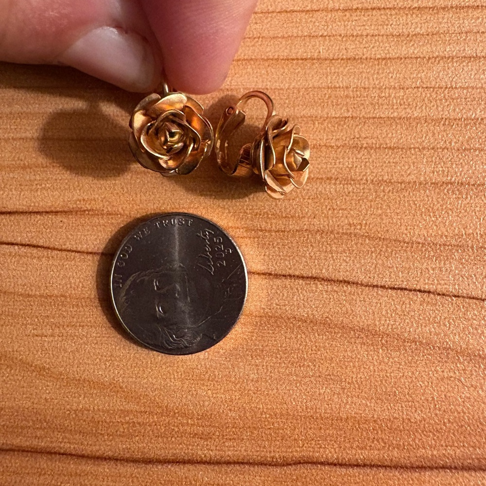 Gold Rose Clip-On Earrings
